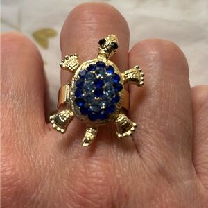 Articulated Turtle Rhinestone Gold Tone  Adjustable Ring
